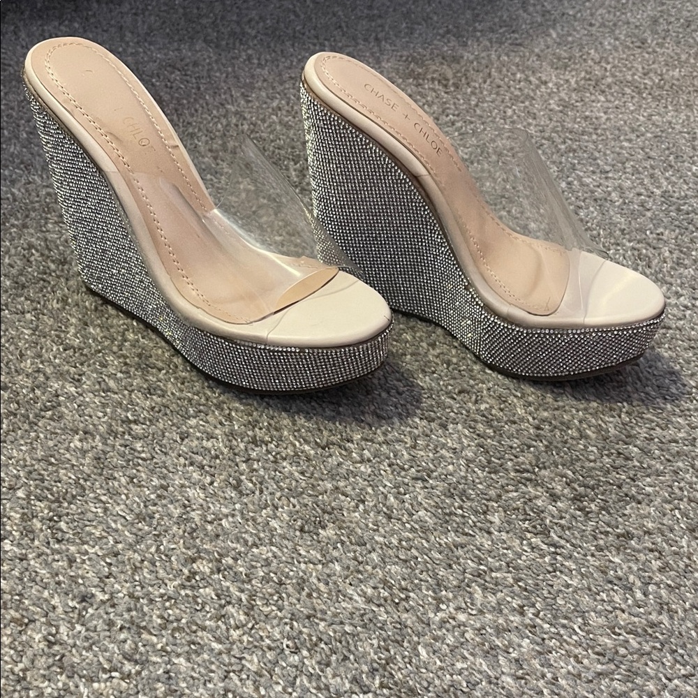 Chloe Silver and Cream Wedge Sandals